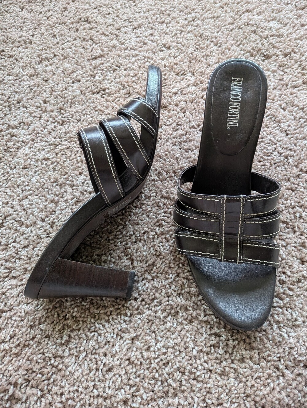 Franco Fortini Y2K Dark Brown Strappy Block Heel Sandals 8.5